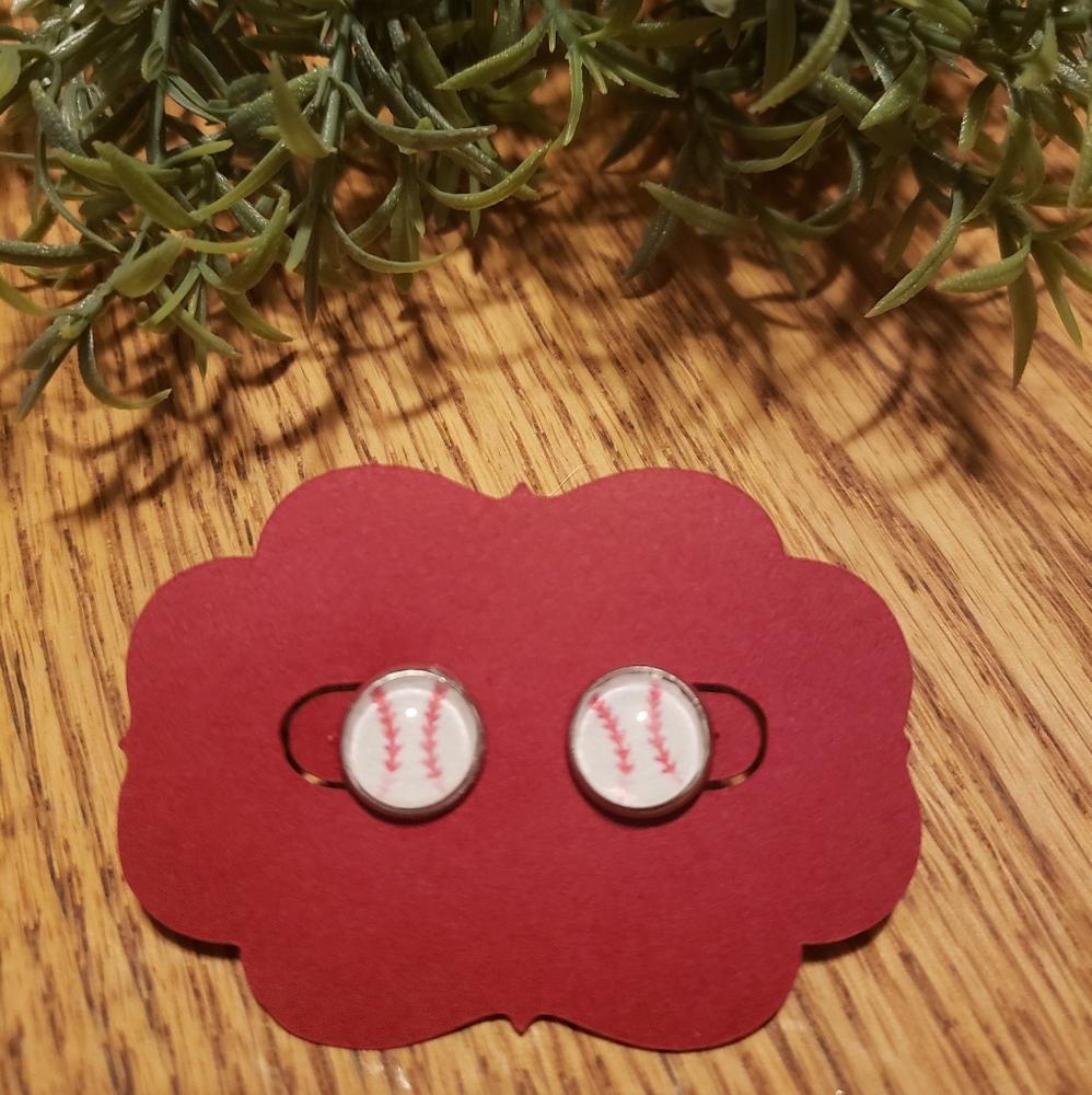 Faux leather earring- studs 10mm- baseball